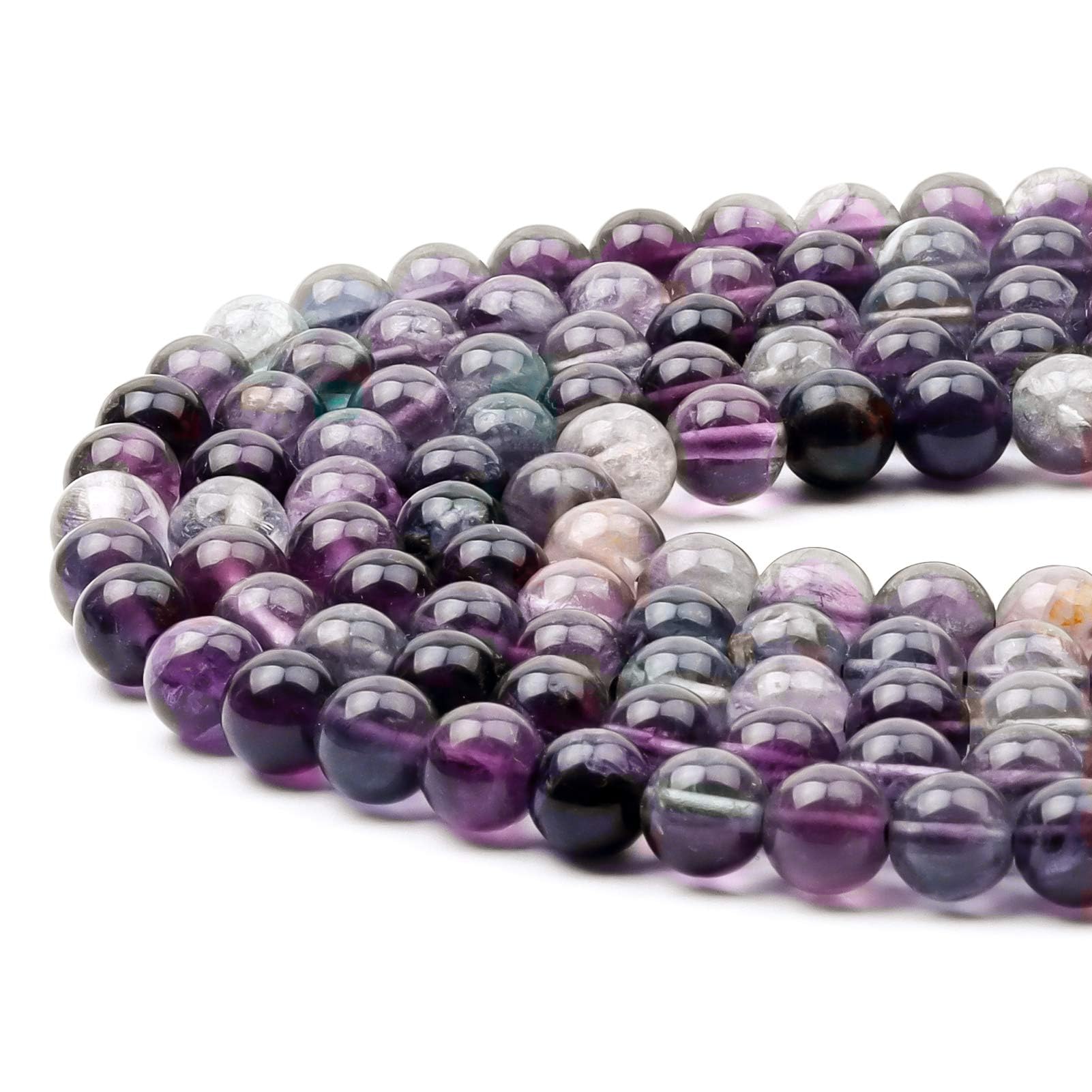 8mm Round Amethyst Gemstone Beads, 47-50pcs Loose Smooth Healing Power Stone Beads for Bracelet Necklace Jewellery Making and DIY Crafts, 1 Strand 15.5"