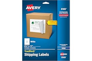 Avery Shipping Labels with TrueBlock Technology for Inkjet Printers, 8-1/2 x 11, 25 Labels per Pack, Case Pack of 5 (8165)