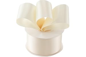 DINDOSAL Ivory Ribbon 2" Double Face Satin Ribbon Thick Ivory Ribbon for Gift Wrapping Wedding Decor Bridal Bouquet Baby Shower Party Decorations DIY Crafts Diaper Cake - 25Yards