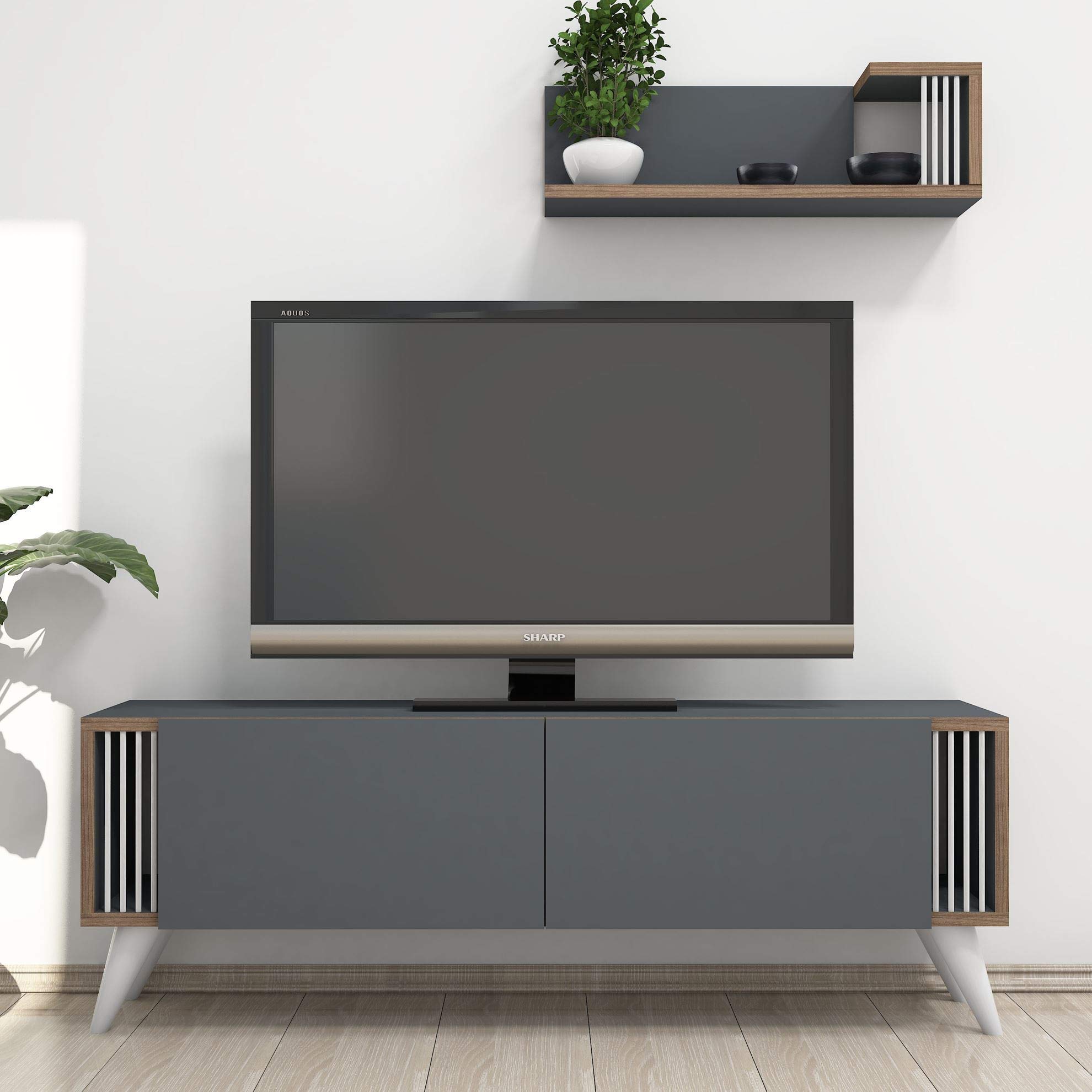Homemania TV Cabinet, Wood, Antracite-Noce-Bianco, One Size