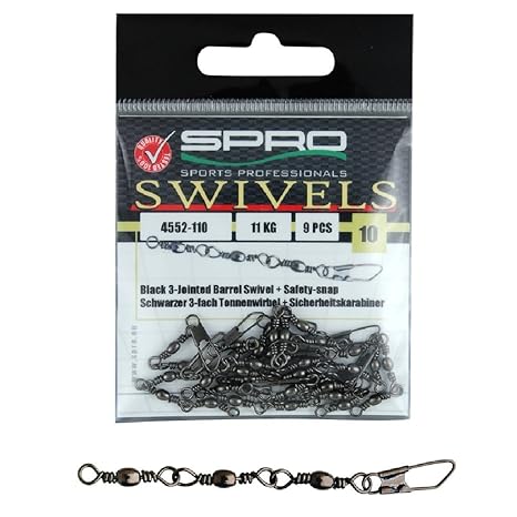 3 - Jointed Barrel Swivel Gr. 16 Tragkraft: 6kg --3-fach Tönnchenwirbel + Sicherheitskarabiner von Spro