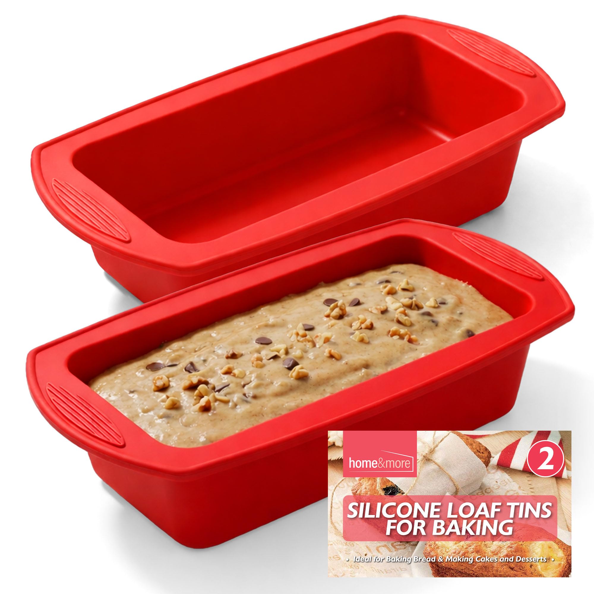 SOL 2pk 2lb Silicone Loaf Tin Bread 27 x 13 x 6.5 cm Non Stick Silicone Baking Moulds Flexible Bakeware Durable Oven Safe Easy Release Dishwasher Safe Reusable Kitchen Cooking Desserts Sponges