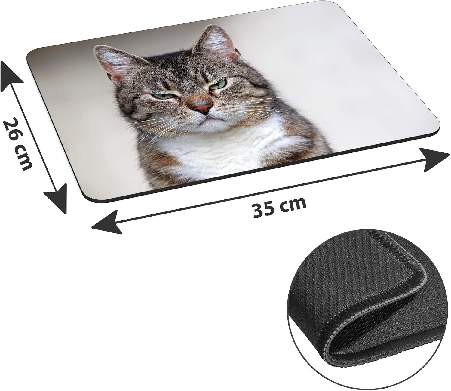 PEDEA Gaming and Office Mouse Mat - 350 x 280 mm - with Stitched Edges and Non-Slip Backing, Cat, 35 x 26 cm - Image 3