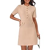 MEROKEETY Women's Summer Bodycon Sweater Dress Business Casual Outfis Short Sleeve Knit Button Formal Elegant Work Dress
