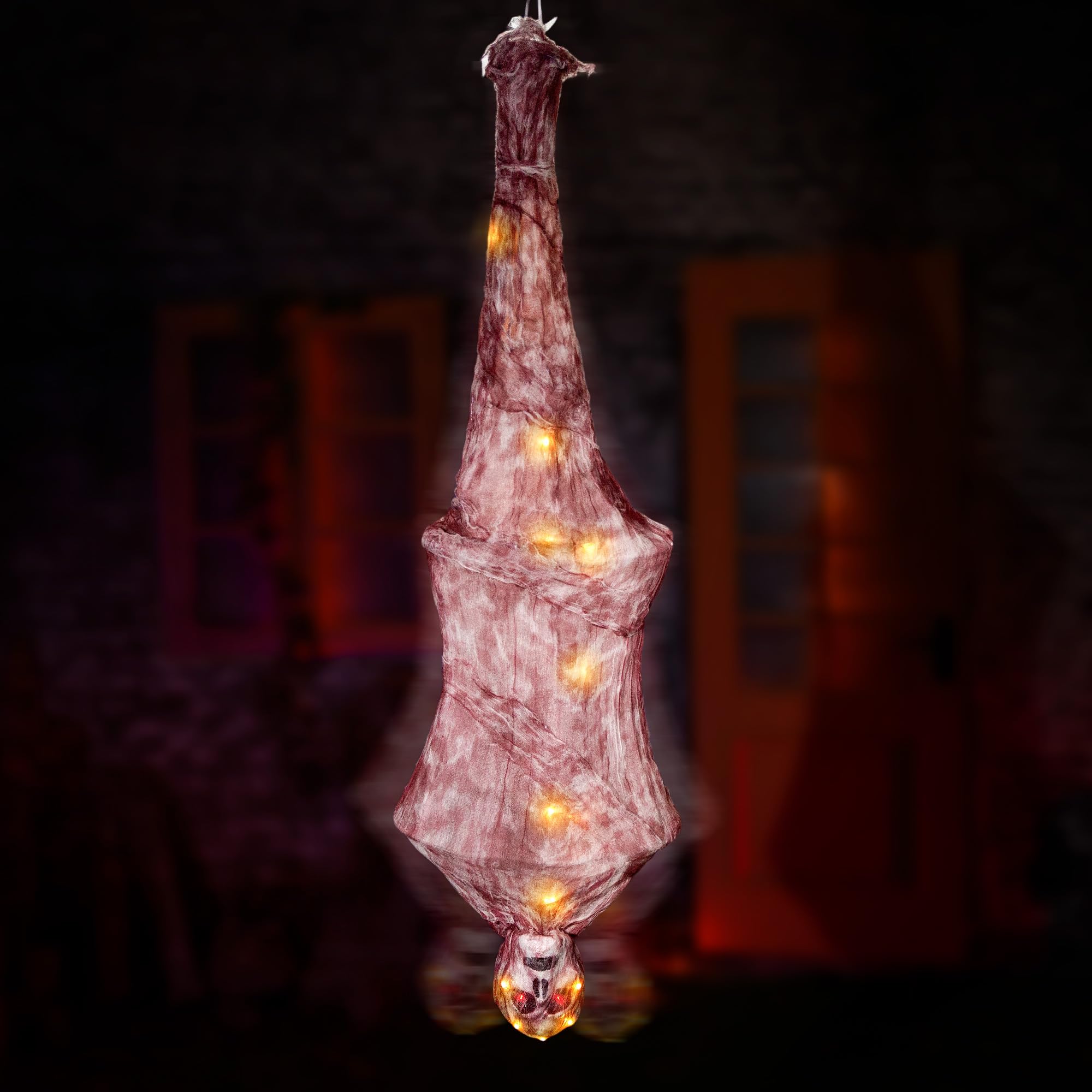 Photo 1 of Halloween Animatronics 67inch Cocoon Corpse - Animated Mummy Hanging Dead Body Decoration with Sound Activated, Creepy Voice, Spooky Skull, Light Up Eye, Scary Move Haunted Horror Life Size Prop