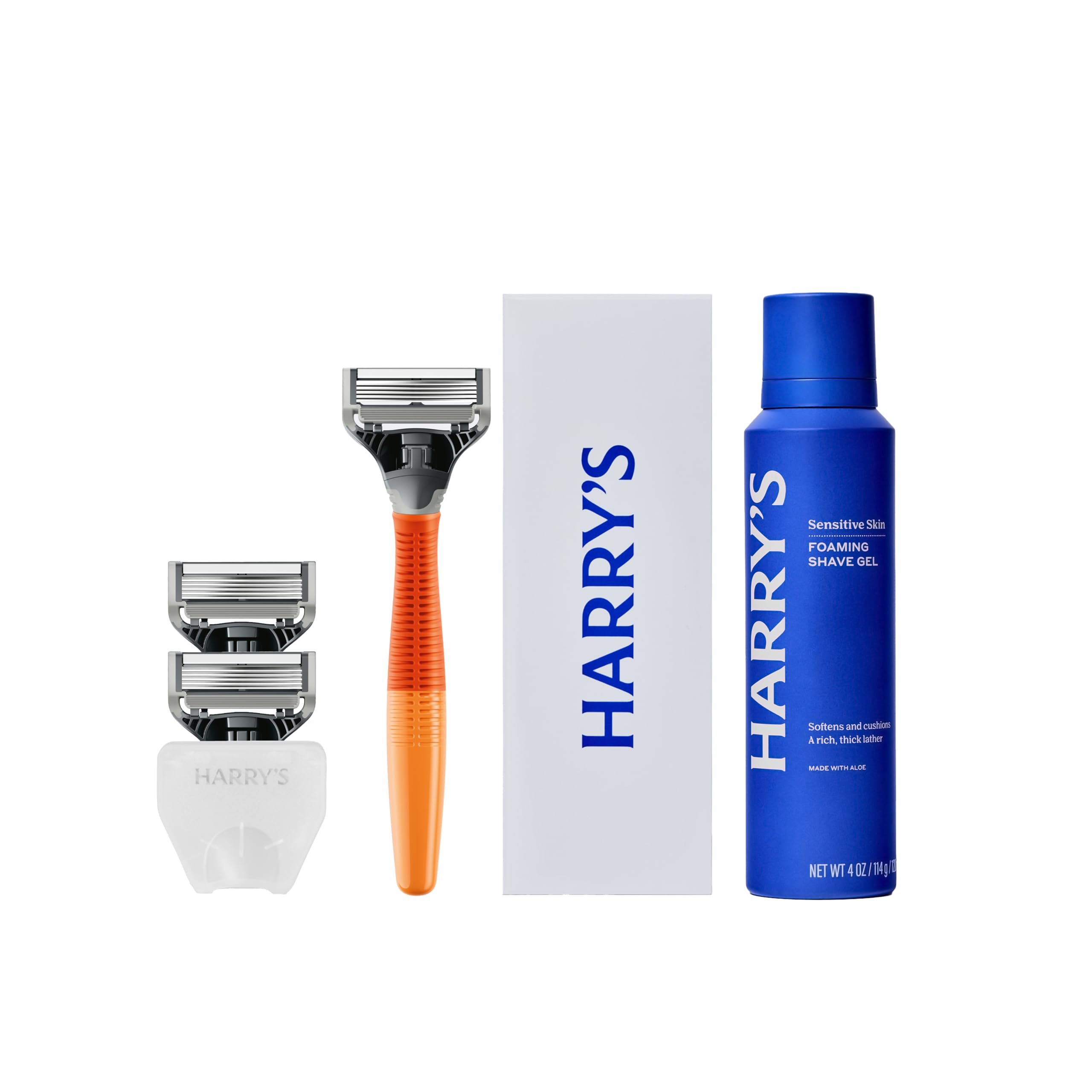 Harry's Shaving Kit for Men - Razor Handle, 3 Razor Blade Refills, Foaming Shave Gel, and Travel Blade Cover - Ember