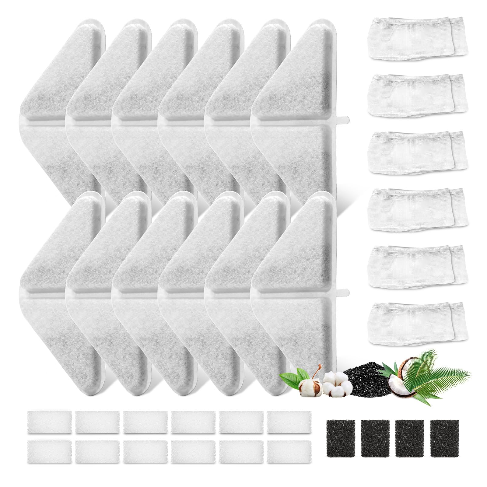 Photo 1 of 12 Sets of Replacement Filters for 230oz/7L Dog Water Fountain, GISOFIK Cat Water Fountain Filter, 5 Layers Filtration System Pet Fountain Filters Replacement (12 Filters+12 Mesh Bag+14 Sponge)
