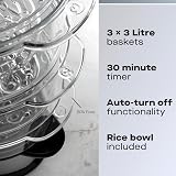Daewoo 3 Tier Food Steamer 1200W with Timer Rice Bowl 3 Baskets view 2