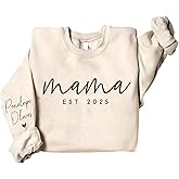 DILYPOD Personalized Mama Crewneck Sweatshirt, Custom Mama Sweatshirt with Kids Name, Gift For Mothers Day Christmas Shirt