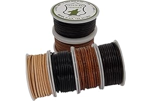 Coyote Bay® Genuine Leather Cord in 4 Classic Semi Gloss Colors Round Spool, 11 Yards Each, for Jewelry Making, Crafts and Hobby Projects (2 mm)