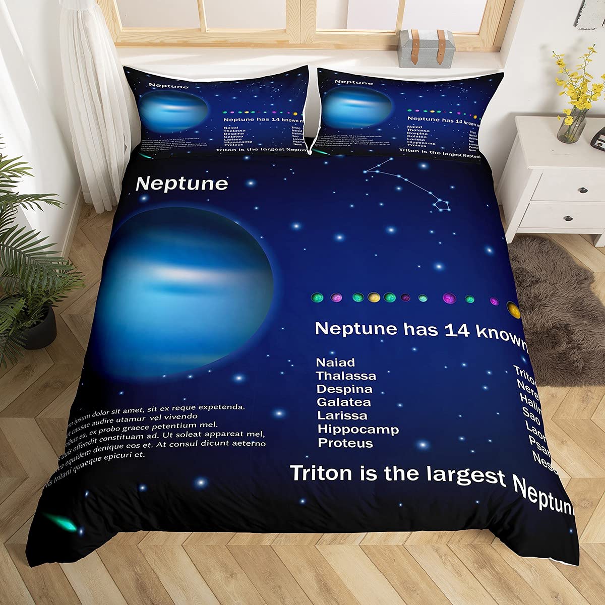 Loussiesd Universe Solar System Bedding Set Kids Universe Planets Neptune Comforter Cover for Teens Girls Boys Astronomy Outer Space Duvet Cover Chic Galaxy Bedding & Linen Double