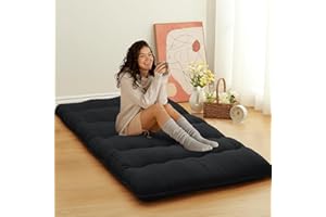 ROYGROW Japanese Futon Mattress Floor Mattress for Kids, Japanese Futon Floor Mattress Twin Size Sleeping Mattress for Floor, Tatami Mat, Roll Up Mattress Camping Mattress Pad, Wave Black