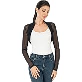AmélieBoutik Women Ruched Long Sleeve Bolero Cropped Sheer Shrug Open Front Cardigan Lightweight Knit