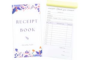 PINKEESEA Thank You Receipt Book for Small Businesses 4x7 inches 2-Part Carbonless White Yellow 50 Sets 100 Sheets per Book with Wrap Around Cover Blank Signature Stamp Section (1 Purple)