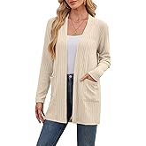 DouBCQ Womens Long Sleeve Cardigan Lightweight Open Front Casual Loose Fit Sweater with Pockets