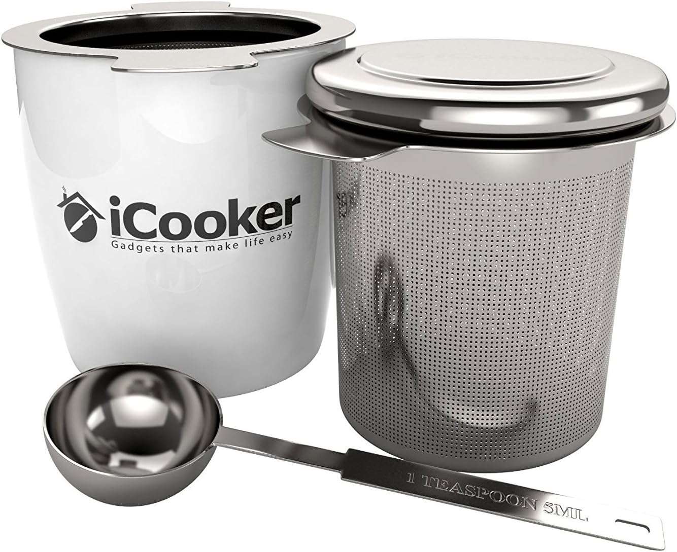 iCooker Tea Infuser [2-Pack] Premium Quality Stainless Steel Mesh for Loose Tea Leaf - Best Reusable Strainer Spice Filter with Tea Scoop and Lid
