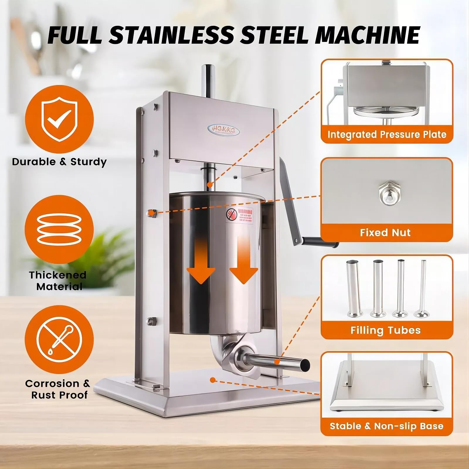 Hakka 15L/32LB Sausage Stuffer, Vertical Sausage Maker and Sausage Filler with 4 Sttuffing Tubes (15L)