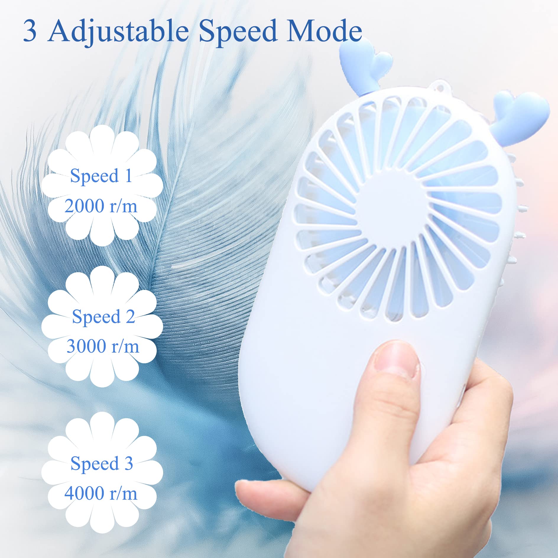 6 Pack Handheld Mini Fan Bulk, Cute Portable Pocket Fan with Holder, USB Rechargeable Personal Fans, 3 Speed Battery Operated Small Eyelash Fans for Women Men Kids Outdoor Office