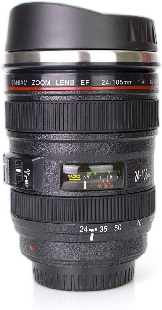 Coffee Mug, Camera Lens Travel Thermos, Stainless Steel Insulated Cup with Easy Clean Lid