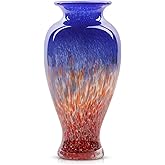 11.8" Tall Blue Glass Vase Beautiful Hand Blown Glass Vase Modern Art Home Decor, Wide Mouth Colorful Vases for Mantle Dining Table Centerpiece, Entryway Living Room Wedding Decoration