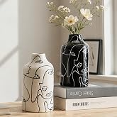 Kimdio Ceramic Vase Set, 2pcs Black and White Abstract Irregular Design Flower Vases, Modern Home Decor Living Room Decor Minimalist Decorative Vase for Pampas Grass