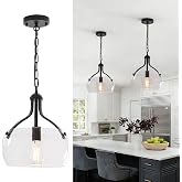 Juhoural 1-Lights Modern Pendant Lights Kitchen Island, Matte Black Pendant Light Fixtures with 11.8" Clear Glass Shade, Industrial Hanging Chandelier for Kitchen Entryway Bedroom Foyer