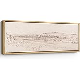 SIGNFORD Large Framed Canvas Print Wall Art Rural Sketch Vintage Style Pastoral Illustrations Modern Art Calm Warm for Living