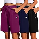 Neer 3 Pack Women's Quick Dry Shorts Women Drawstring High Waisted Bermuda Athletic Shorts with Pockets