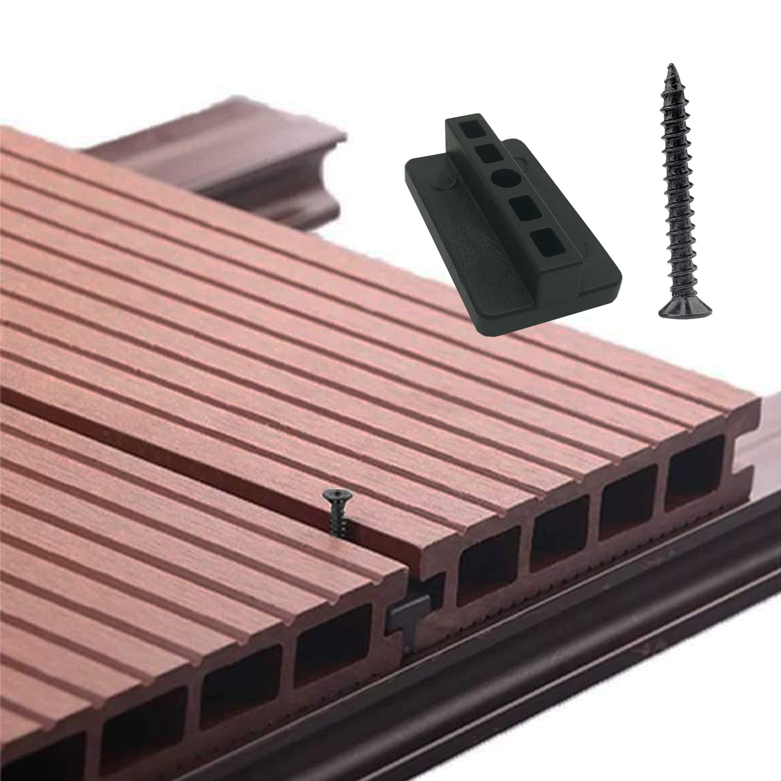 Composite Decking Clips, 100 Pcs 6mm Hidden Fasteners/Plastic Fixings, Fastener Board Clip with Black Screws — image 1