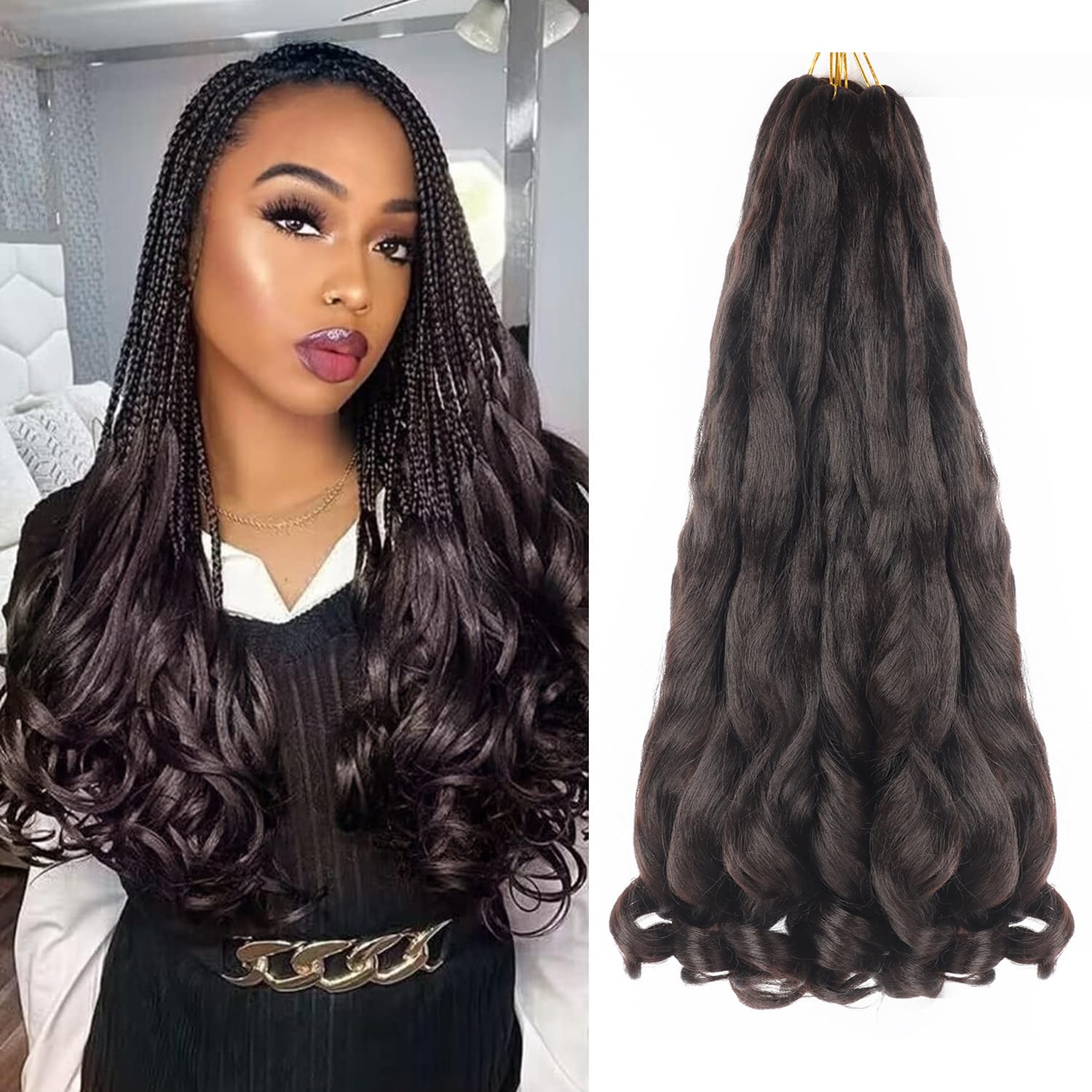 14 inch French Curl Braiding Hair 8 Pc crochet braids hair extensions Curl Braids Crochet Hair expression hair french curl braiding hair Extensions Pre Stretched Bouncy Braiding Hair(14 Inches, 4#). — image 1