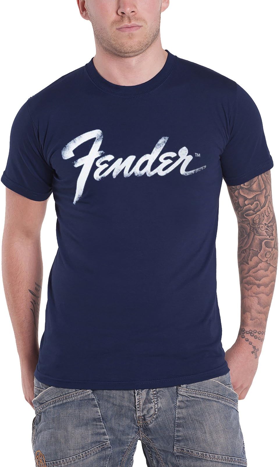 Fender T Shirt Classic Logo Official Mens Blue