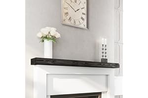 BoscoMondo 66 Inch Fireplace Mantel - Solid Rustic Wood - Wall Mounted Floating Farmhouse Shelf - with Invisible Heavy Duty Metal Bracket (66", Black)