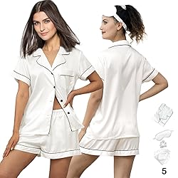 WJing Yi Jia 5Pcs Womens Soft Satin Pajama Set