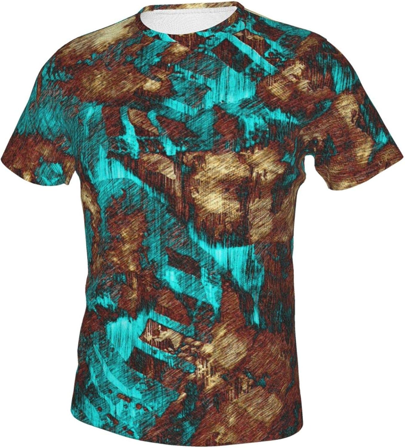 Abstract Distressed Turquoise Cream Brown Texture Men's T Shirt Men's