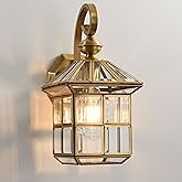 Milaii Copper Brass Outdoor Wall Lights,13.4" Exterior Lantern Light Fixture Waterproof Anti-Rust Wall Mount Lamp with Clear 