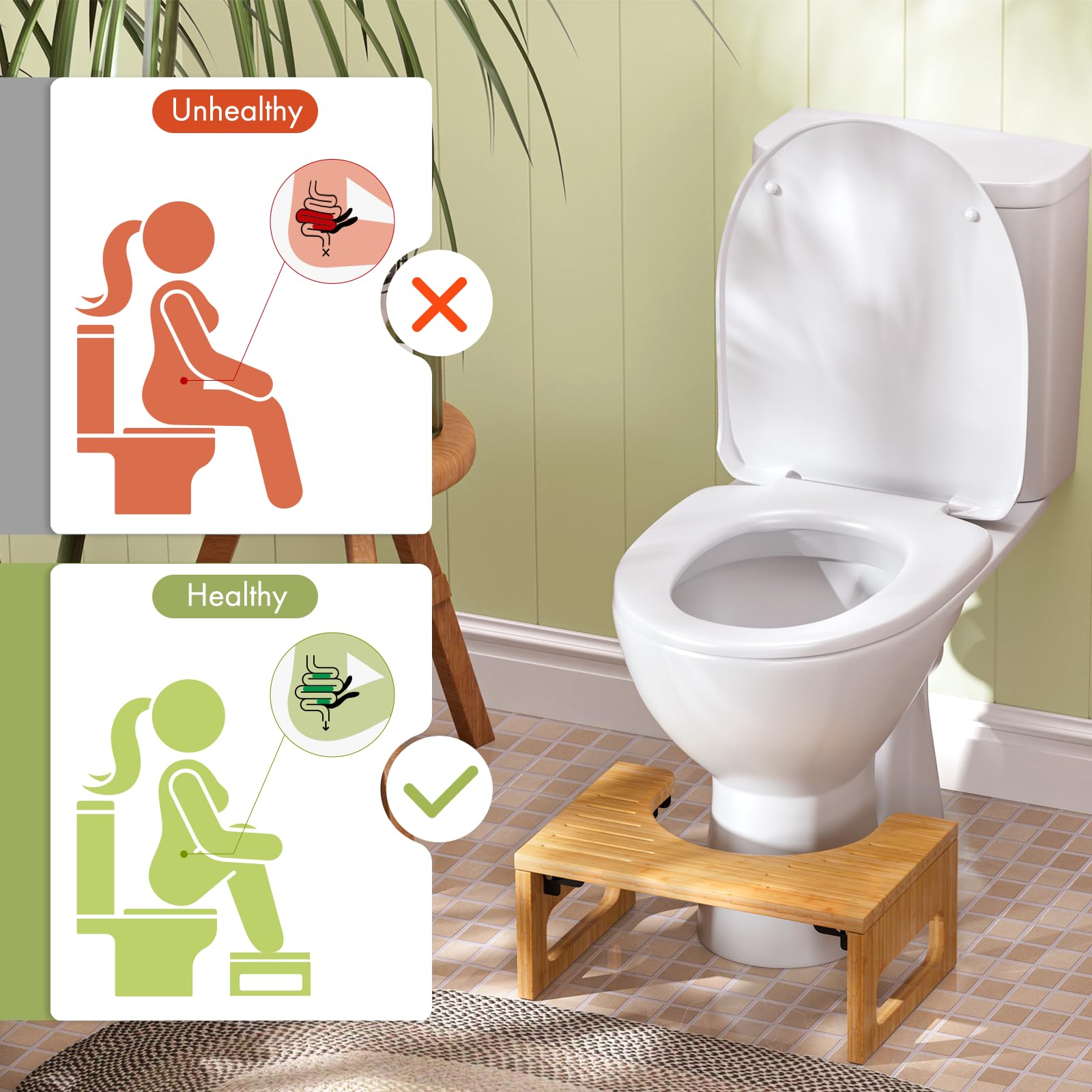 AmazerBath 7 Inches Bamboo Toilet Stool Squat for Adult, Foldable Squatting Potty Stools for Bathroom, 0.79