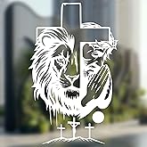 Lion of Judah Jesus Cross Decal 7x7 inch – Christian Car Sticker, Faith Vinyl Decal with Three Crosses, Religious Window Sticker for Truck, Laptop, or Wall – Inspirational Christian Gift