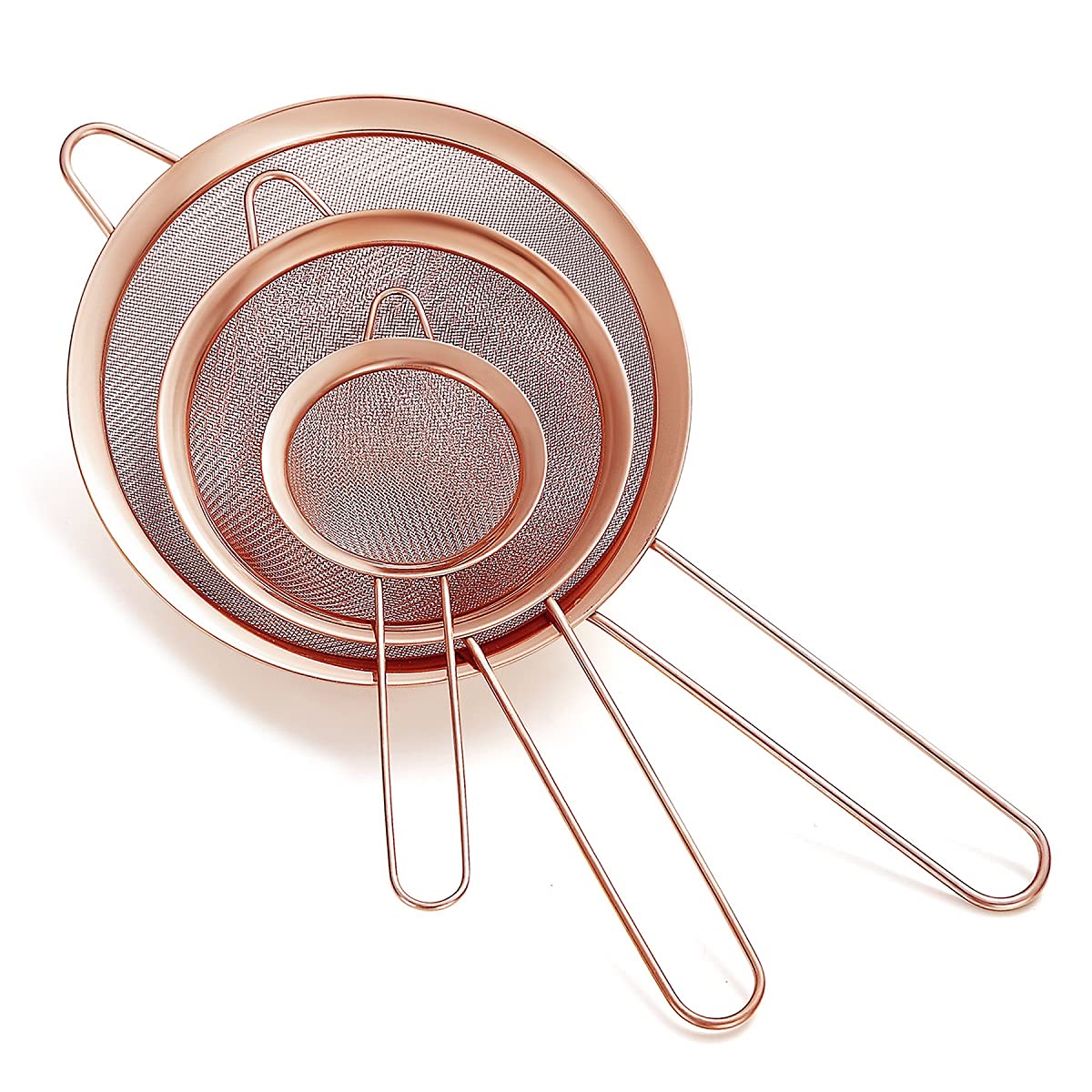 Copper Fine Mesh Strainer 3 Pieces Set, Rose Gold Flour Sifter For Baking, Stainless Steel Clander, Copper Matcha Tea Strainer, Gravy Separator, Stasher Sieve Pasta Strainers