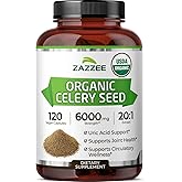 Zazzee USDA Organic Celery Seed 20:1 Extract, 6000 mg Strength, 120 Vegan Capsules, 4 Month Supply, Standardized and Concentrated 20X Extract, 100% Vegetarian, All-Natural, Non-GMO, Made in The USA