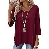 AKEWEI 3/4 Length Sleeve Womens Tunic Tops Loose Fit Blouses Dressy Casual Crew Neck Tees S-3XL
