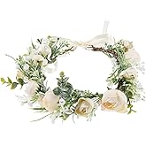 DreamLily Girls Camellias Flower Crown Birthday Photo Pops Hair Wreath Wedding Festival Floral Headpiece XM11 (A-Champagne)
