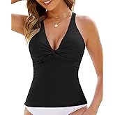 GRAPENT Tankini Tops for Women Swimwear Twisted V Neck Bathing Suit Beach Vacation Modest Padded Swimsuit Swim Top Only