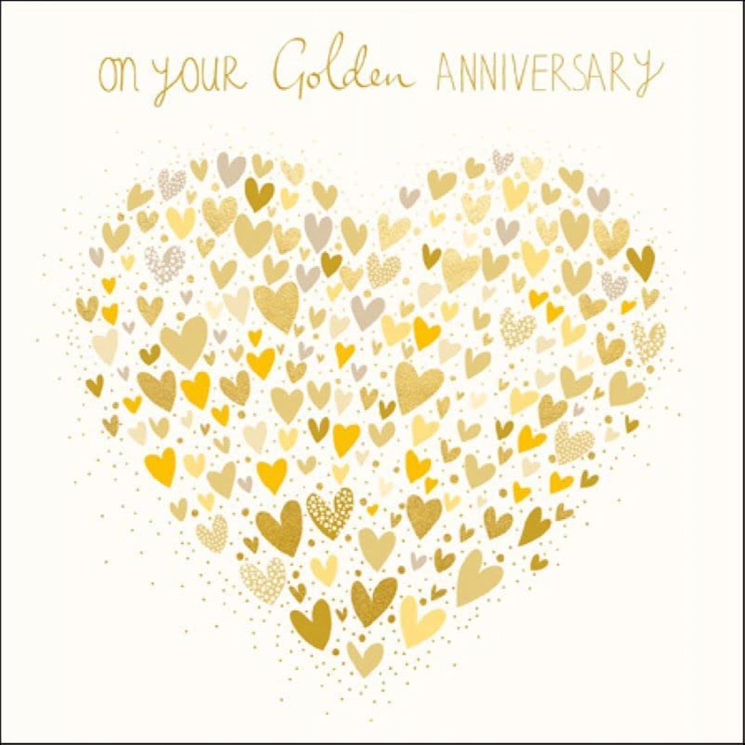 Stunning Golden Anniversary Card from The Peach & Prosecco Range by Woodmansterne - Gold Hearts - Exquisite Embossed and Foil Finish - Greeting Card for Both of You (WDM-446481)