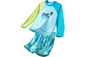 Angel season Boys Swimsuit Toddler Rash Guard Swim Set Long Sleeve Shirt with Swim Trunks Bathing Suit UPF 50+ Swimwear
