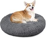 Enjamoy Plush Donut Dog Bed Calming Round Bed Dark Grey 70cm