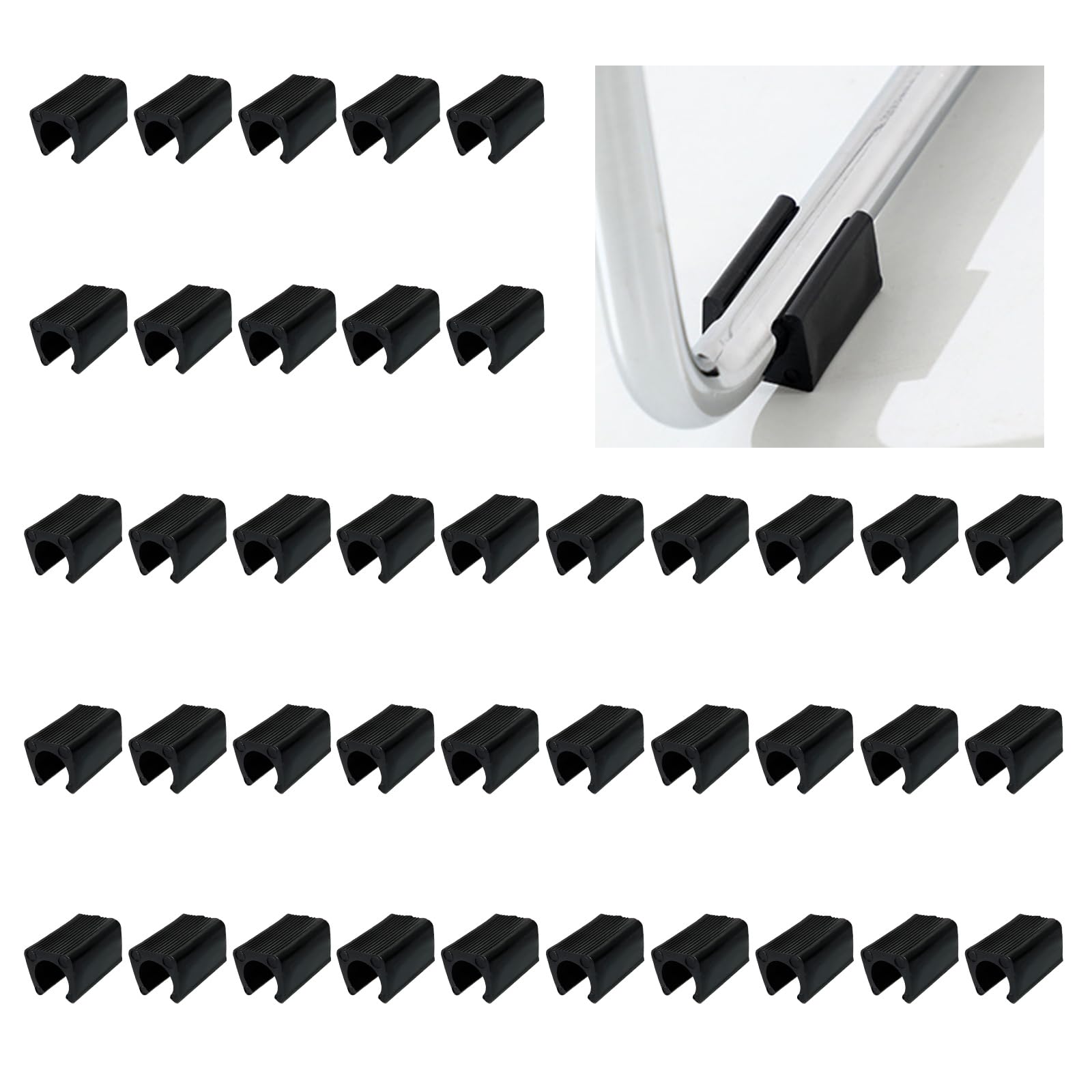 UFURMATE Chair Pads, 40Pcs 12mm Plastic Chair Leg Floor Protectors U Shaped Chair Tube Floor Protectors Non-Slip Rectangle Chair Legs Tips Caps for Round Sled Base Chair Leg (Black)