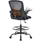 LukkDys Drafting Chair with Arms, Tall Office Chair for Standing Desks | Ergonomic lumbar pad, breathable mesh and foot ring support forward-leaning posture for sewing, crafts and daily studio work.