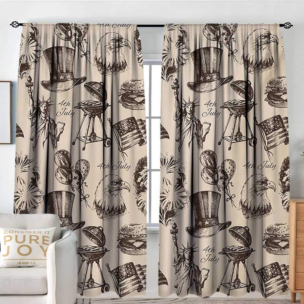 NUOMANAN Window Blackout Curtains 4th of July,Vintage Americana Elements National Symbols Loyalty Culture Design,Beige and Army Green,Rod Pocket Curtain Panels for Bedroom & Kitchen 60"x84"