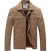 WenVen Men's Casual Canvas Cotton Military Lapel Jacket