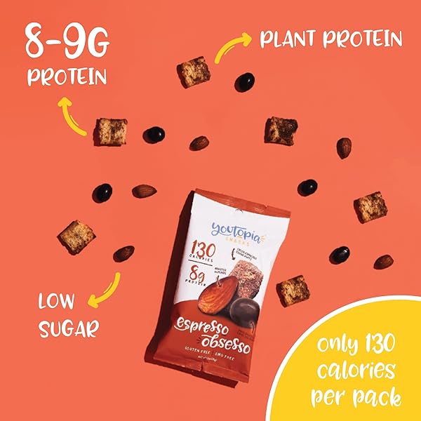 YOUTOPIA HEALTHY OFFICE SNACK MIX, 130 CALORIES, LOW SUGAR, LOW CALORIE, GLUTEN FREE & GMO FREE, HEART HEALTHY SNACK, ESPRESSO OBSESSO TRAIL MIX, 1 OZ, PACK OF 10
